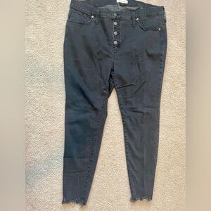 Madewell, size 35, 9” high rise skinny jeans, black, cut off bottom.